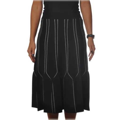 Elisabetta Franchi - High Skirt Elastic Waistband - Black Butter - Skirt - Made in Italy - Luxury Exclusive Collection - Avvenice^ Skirts