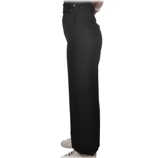 Elisabetta Franchi - High Waisted Wide Leg Trousers - Black - Trousers - Made in Italy - Luxury Exclusive Collection - Avvenice^ Trousers
