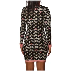 Elisabetta Franchi - High Neck Sheath Dress - Black - Dress - Made in Italy - Luxury Exclusive Collection - Avvenice