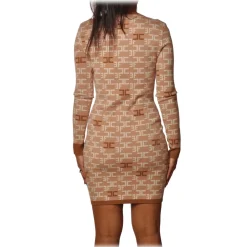 Elisabetta Franchi - High Neck Sheath Dress - Camel - Dress - Made in Italy - Luxury Exclusive Collection - Avvenice^ Dresses