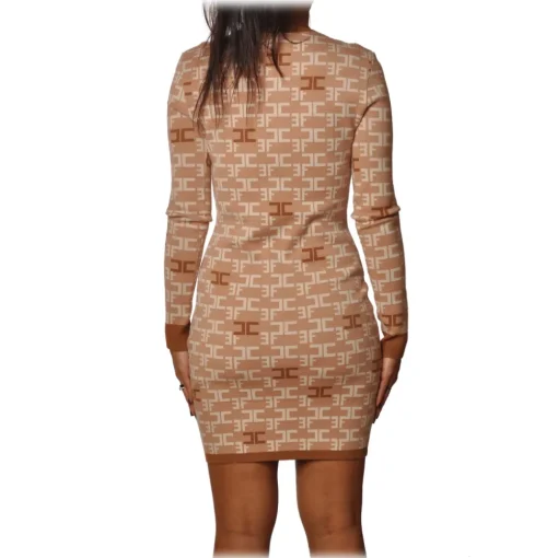 Elisabetta Franchi - High Neck Sheath Dress - Camel - Dress - Made in Italy - Luxury Exclusive Collection - Avvenice^ Dresses