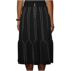 Elisabetta Franchi - High Skirt Elastic Waistband - Black Butter - Skirt - Made in Italy - Luxury Exclusive Collection - Avvenice^ Skirts