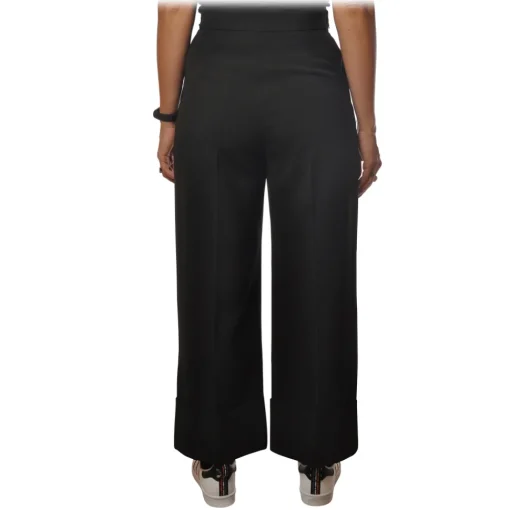 Elisabetta Franchi - High Waisted Wide Leg Trousers - Black - Trousers - Made in Italy - Luxury Exclusive Collection - Avvenice^ Trousers