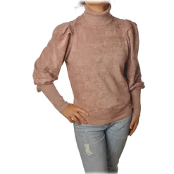Elisabetta Franchi - High-Neck Sweater in Chenille - Mauve - Pullover - Made in Italy - Luxury Exclusive Collection - Avvenice^ Knitwears