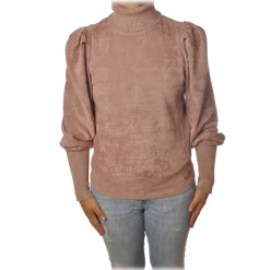 Elisabetta Franchi - High-Neck Sweater in Chenille - Mauve - Pullover - Made in Italy - Luxury Exclusive Collection - Avvenice^ Knitwears