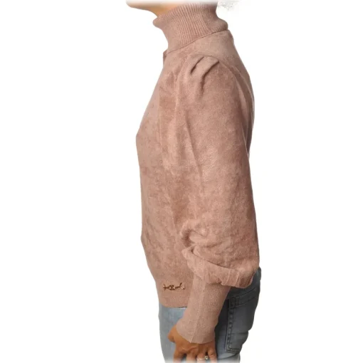 Elisabetta Franchi - High-Neck Sweater in Chenille - Mauve - Pullover - Made in Italy - Luxury Exclusive Collection - Avvenice^ Knitwears