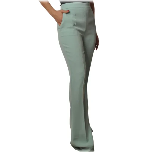 Elisabetta Franchi - High-Waisted Flare Trousers - Aquamarine - Trousers - Made in Italy - Luxury Exclusive Collection - Avvenice^ Trousers
