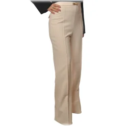 Elisabetta Franchi - High-Waisted Model with Wide Leg - Beige - Trousers - Made in Italy - Luxury Exclusive Collection - Avvenice^ Trousers