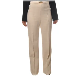 Elisabetta Franchi - High-Waisted Model with Wide Leg - Beige - Trousers - Made in Italy - Luxury Exclusive Collection - Avvenice^ Trousers