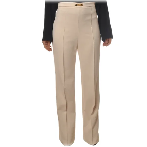 Elisabetta Franchi - High-Waisted Model with Wide Leg - Beige - Trousers - Made in Italy - Luxury Exclusive Collection - Avvenice^ Trousers