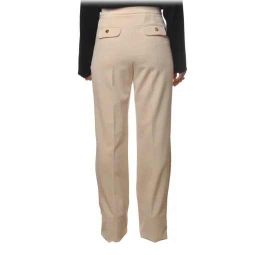 Elisabetta Franchi - High-Waisted Model with Wide Leg - Beige - Trousers - Made in Italy - Luxury Exclusive Collection - Avvenice^ Trousers