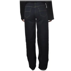 Elisabetta Franchi - High-Waisted Model in Non-Washed Canvas - Blue - Trousers - Made in Italy - Luxury Exclusive Collection - Avvenice^ Trousers