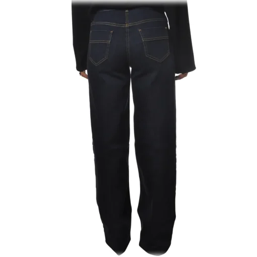 Elisabetta Franchi - High-Waisted Model in Non-Washed Canvas - Blue - Trousers - Made in Italy - Luxury Exclusive Collection - Avvenice^ Trousers