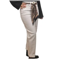 Elisabetta Franchi - Jeans with Removable Logo Ribbon Belt - White - Trousers - Made in Italy - Luxury Exclusive Collection - Avvenice^ Trousers