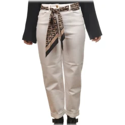Elisabetta Franchi - Jeans with Removable Logo Ribbon Belt - White - Trousers - Made in Italy - Luxury Exclusive Collection - Avvenice^ Trousers