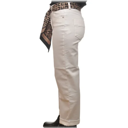 Elisabetta Franchi - Jeans with Removable Logo Ribbon Belt - White - Trousers - Made in Italy - Luxury Exclusive Collection - Avvenice^ Trousers