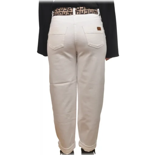 Elisabetta Franchi - Jeans with Removable Logo Ribbon Belt - White - Trousers - Made in Italy - Luxury Exclusive Collection - Avvenice^ Trousers