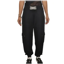 Elisabetta Franchi - Knit Yarn Trousers with Logo - Black - Trousers - Made in Italy - Luxury Exclusive Collection - Avvenice^ Trousers