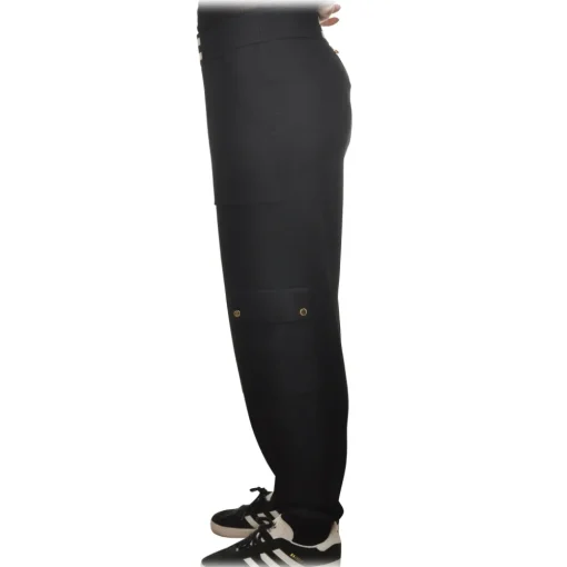 Elisabetta Franchi - Knit Yarn Trousers with Logo - Black - Trousers - Made in Italy - Luxury Exclusive Collection - Avvenice^ Trousers