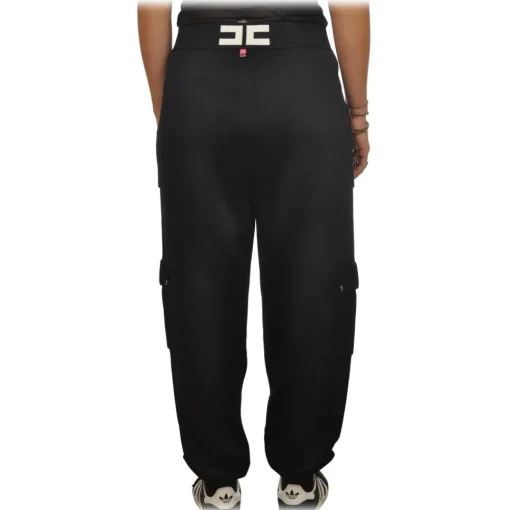 Elisabetta Franchi - Knit Yarn Trousers with Logo - Black - Trousers - Made in Italy - Luxury Exclusive Collection - Avvenice^ Trousers