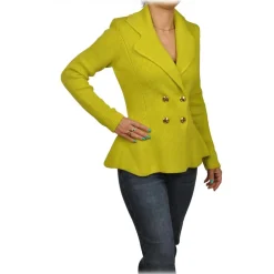 Elisabetta Franchi - Knitted Double-Breasted Jacket - Yellow - Jacket - Made in Italy - Luxury Exclusive Collection - Avvenice^ Jackets