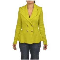 Elisabetta Franchi - Knitted Double-Breasted Jacket - Yellow - Jacket - Made in Italy - Luxury Exclusive Collection - Avvenice^ Jackets