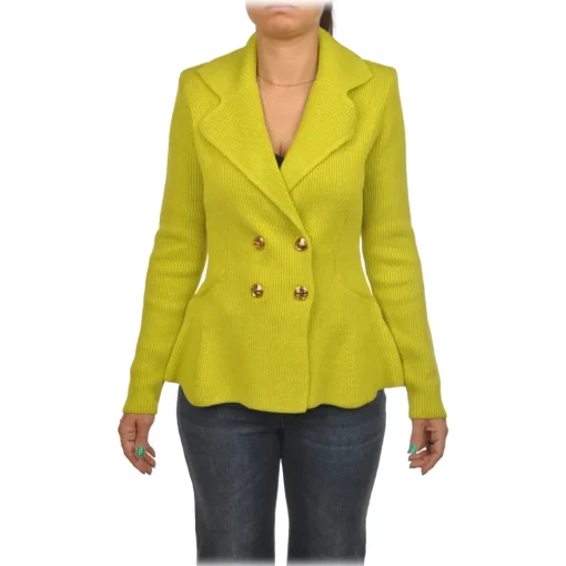 Elisabetta Franchi - Knitted Double-Breasted Jacket - Yellow - Jacket - Made in Italy - Luxury Exclusive Collection - Avvenice^ Jackets
