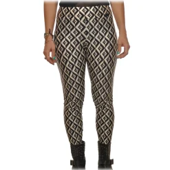Elisabetta Franchi - Leggings with Logo Pattern - White/Black - Trousers - Made in Italy - Luxury Exclusive Collection - Avvenice^ Trousers