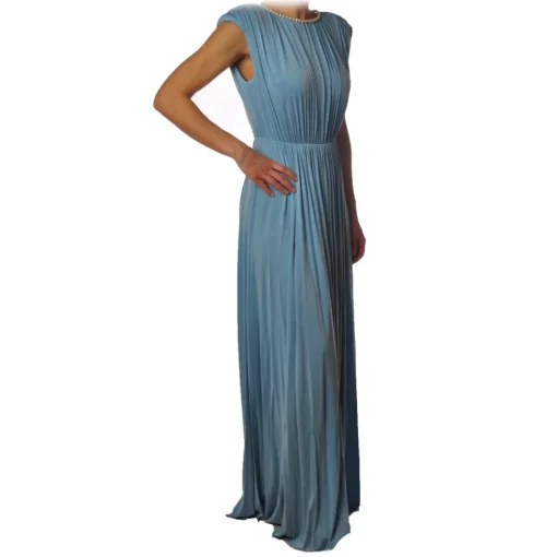 Elisabetta Franchi - Long Dress with Pearl Necklace - Sugar Paper - Dress - Made in Italy - Luxury Exclusive Collection - Avvenice^ Jackets | Dresses