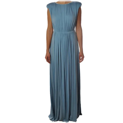 Elisabetta Franchi - Long Dress with Pearl Necklace - Sugar Paper - Dress - Made in Italy - Luxury Exclusive Collection - Avvenice^ Jackets | Dresses