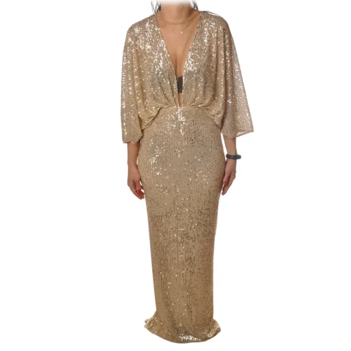 Elisabetta Franchi - Long Dress in Micro Sequins - Gold - Dress - Made in Italy - Luxury Exclusive Collection - Avvenice