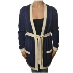 Elisabetta Franchi - Long Cardigan with Belt - Blue Navy - Sweater - Made in Italy - Luxury Exclusive Collection - Avvenice