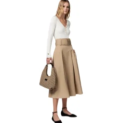 Elisabetta Franchi - Midi Skirt with Darts and Belt - Beige - Skirt - Made in Italy - Luxury Exclusive Collection - Avvenice^ Skirts