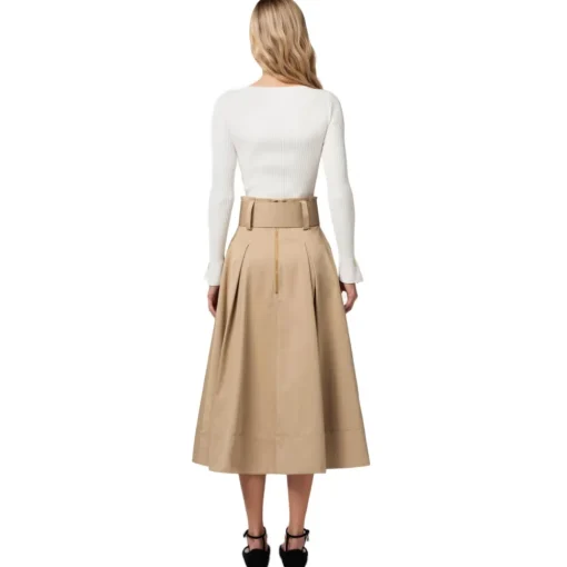 Elisabetta Franchi - Midi Skirt with Darts and Belt - Beige - Skirt - Made in Italy - Luxury Exclusive Collection - Avvenice^ Skirts