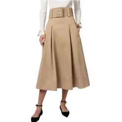 Elisabetta Franchi - Midi Skirt with Darts and Belt - Beige - Skirt - Made in Italy - Luxury Exclusive Collection - Avvenice^ Skirts
