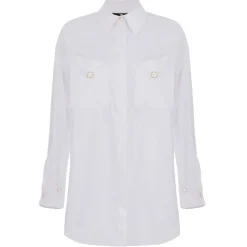 Elisabetta Franchi - Oversized Shirt with Jewel Buttons - White - Shirt - Made in Italy - Luxury Exclusive Collection - Avvenice