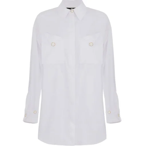 Elisabetta Franchi - Oversized Shirt with Jewel Buttons - White - Shirt - Made in Italy - Luxury Exclusive Collection - Avvenice