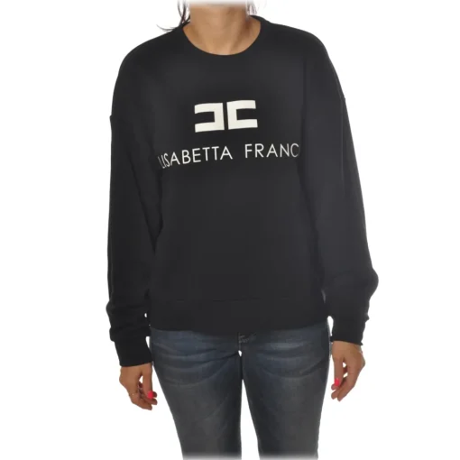 Elisabetta Franchi - Oversized Sweatshirt with Logo - Black - Sweatshirt - Made in Italy - Luxury Exclusive Collection - Avvenice^ Sweatshirts