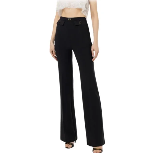 Elisabetta Franchi - Palazzo Trousers with Strap - Black - Trousers - Made in Italy - Luxury Exclusive Collection - Avvenice