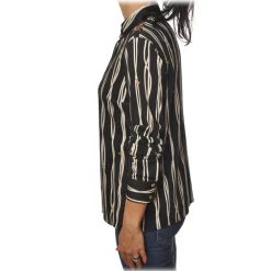 Elisabetta Franchi - Printed Shirt with Korean Collar - Black - Shirt - Made in Italy - Luxury Exclusive Collection - Avvenice