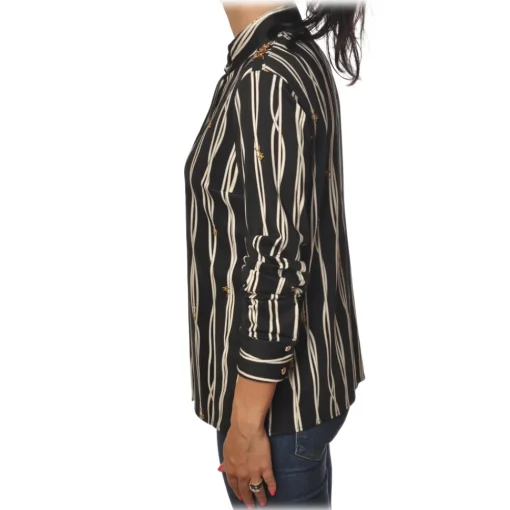 Elisabetta Franchi - Printed Shirt with Korean Collar - Black - Shirt - Made in Italy - Luxury Exclusive Collection - Avvenice