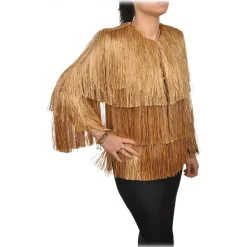 Elisabetta Franchi - Raffia Fringed Jacket - Caramel - Jacket - Made in Italy - Luxury Exclusive Collection - Avvenice^ Jackets