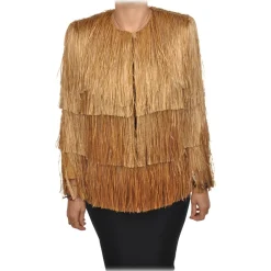 Elisabetta Franchi - Raffia Fringed Jacket - Caramel - Jacket - Made in Italy - Luxury Exclusive Collection - Avvenice^ Jackets