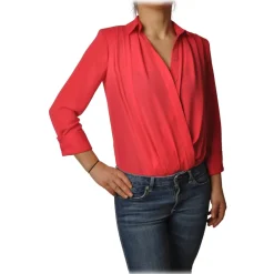 Elisabetta Franchi - Shirt with Wide V-Neckline - Red - Shirt - Made in Italy - Luxury Exclusive Collection - Avvenice^ Shirts