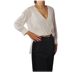 Elisabetta Franchi - Shirt with Crossed V-Neck - Ivory - Shirt - Made in Italy - Luxury Exclusive Collection - Avvenice^ Shirts