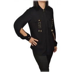 Elisabetta Franchi - Shirt with Gold Details Pockets - Black - Shirt - Made in Italy - Luxury Exclusive Collection - Avvenice^ Shirts