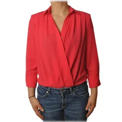 Elisabetta Franchi - Shirt with Wide V-Neckline - Red - Shirt - Made in Italy - Luxury Exclusive Collection - Avvenice^ Shirts