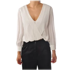 Elisabetta Franchi - Shirt with Crossed V-Neck - Ivory - Shirt - Made in Italy - Luxury Exclusive Collection - Avvenice^ Shirts