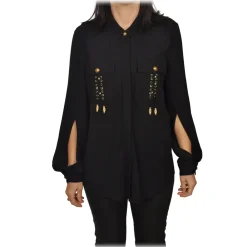 Elisabetta Franchi - Shirt with Gold Details Pockets - Black - Shirt - Made in Italy - Luxury Exclusive Collection - Avvenice^ Shirts