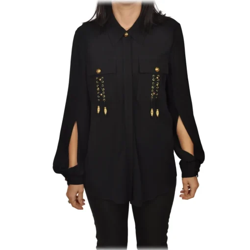 Elisabetta Franchi - Shirt with Gold Details Pockets - Black - Shirt - Made in Italy - Luxury Exclusive Collection - Avvenice^ Shirts